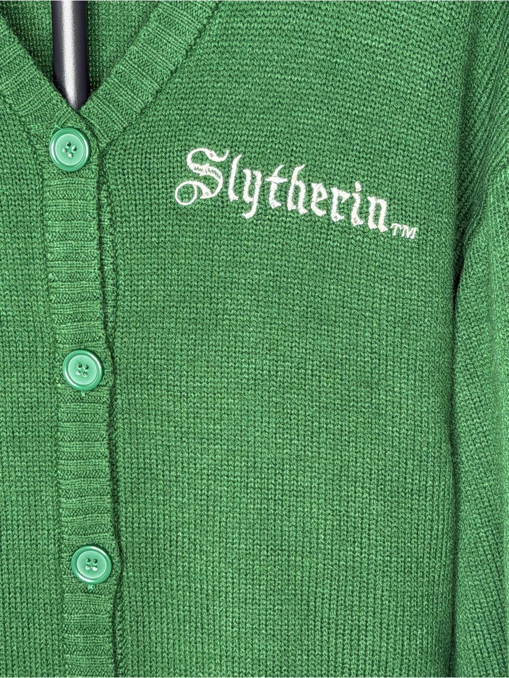 Harry Potter Green Slytherin V-Neck Button Cardigan Sweater Size Small - Picture 4 of 16